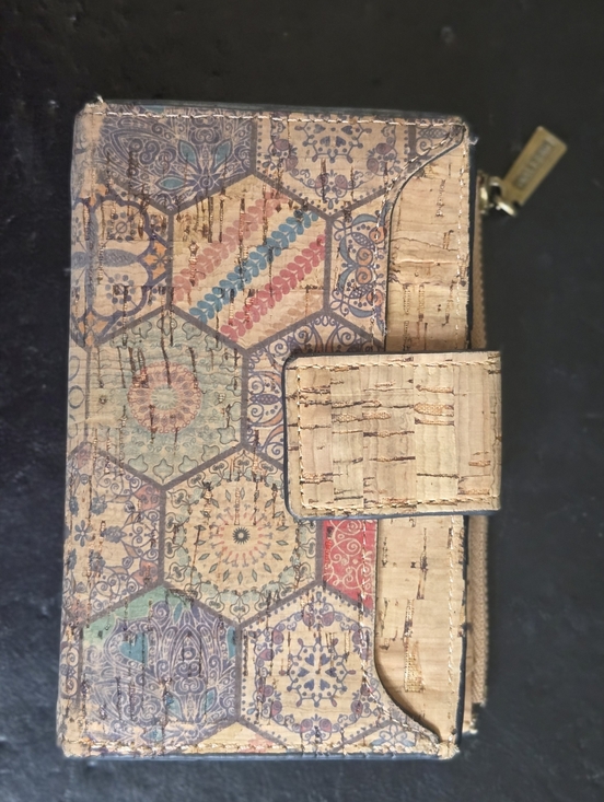 Miss You Handbags - Miss You Hexagon Pattern Portuguese Cork Wallet Boho Neutral & Multicolor